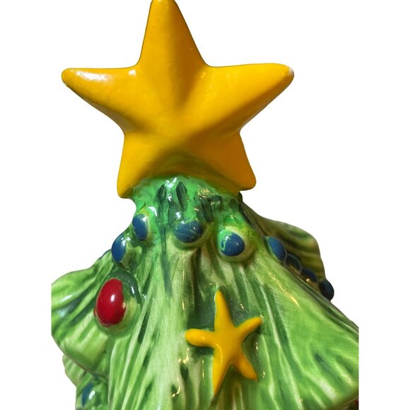 Ceramic Christmas Tree Hearts Candles Bows and Star top 7 Inch - Picture 6 of 10